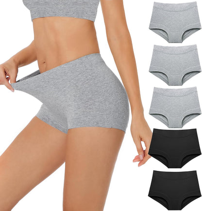 Comfortable Cotton Underwear for Women, High Waisted Boy Shorts Panties,Womens Boxer Briefs Pack,S-5Xl plus Size